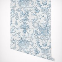 Classic Blue Toile Wallpaper, Peel and Stick Wall Sticker,Vintage Wall Mural Festoons Of Flowers Toile De Jouy Walloaoer In Navy