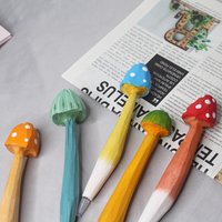 Hand-carved Wooden Mushroom Gel Pen Wood Neutral Pens Cute Writing Tools For Kids Gift School Supplies Stationery 0.5 Black Ink