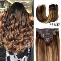 Straight Clip in Hair Extensions 100% Real Human Hair #4/27 Brown Highlights Blonde Clip In Remy Human Hair Extension For Women image 3
