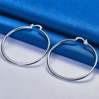 Elegant 925 Sterling Silver 55mm Delicate Flat Round Earrings for Women, Fashionable and Charming Party Gift Jewelry