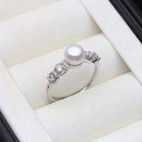 Real White Natural Freshwater Pearl Rings,Vintage 925 Silver Ring with Real Pearls Adjustable Mother Wife Birthday Gift Black
