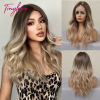 Lange gewellte synthetische Lace-Front-Haarperücken, mittellang, braun-blond, Ombre-Spitzenperücke für Frauen, Afro-Cosplay, tägliches hitzebeständiges Haar