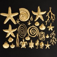 5pcs Gold Color Marine Organism Octopus Sea Fish Conch Starfish Charm Stainless Steel Pendants For Jewelry Making Animal Pendant