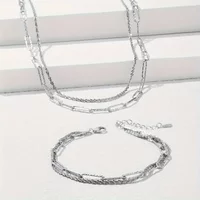 Hot Popular 2pcs Pretty 925 Sterling Silver Necklace Bracelet Set For Jewelry Women Streetwear Paperclip Chain Party Wedding
