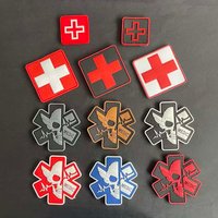 PVC Rubber Medic Cross Badges,Paramedic Skull Morale Applique Tactical Patches With Hook, Military Stickers Rescue Emblem
