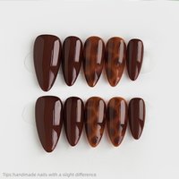 10pcs Handmade Dark Brown Tortoiseshell Press on Nails Almond Long Wearable Reusable Fashion False Nails 2026