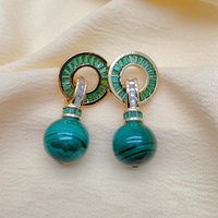 yygem 12mm Natural Malachite Round czpave stud Earrings