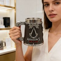 Viking Style Assassin Themed Beer Stein - Stainless Steel & Resin Drinking Mug, Medieval Tankard for Gamers & Collectors