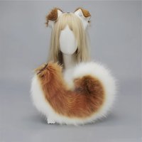 Women Furry Plush Dog Ears Headband Tail Set Halloween Christmas Cosplay Cute Pet Role Play Akita Folded Droopy Ears Hot New
