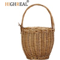 Wicker Basket Bag Women Summer Beach Natural Rattan Straw Bucket Totes Handmade Woven Handbags New