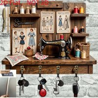 2D Retro Sewing Machine Closet Design Wooden Key Hook Multi-Functional Home Wall Decor Porch Storage Organizer