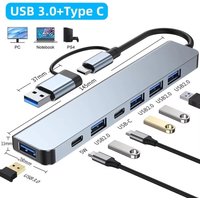 7 Ports USB 3.0 Type C Extender Hub 7-In-1 USB Splitter Docking Station U Disk TF SD Card Reader For MacBook Laptops PC Computer