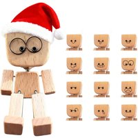 Charming Little Wooden Figure That Sways with 12PCS Expressions,Handcrafted Wooden Man Figurine Shaking Feet Christmas Gift