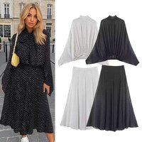 Spring Summer Women Polka Dots Loose Skirts Sets Female Chic Bow Tied Bat Loose Blouse Shirt Or Lady Pleated Long A-line Skirts