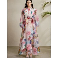 Fashion 3D Floral Boho Dress Spring Clothes Women 2026 Puff Sleeve Single Breasted Maxi Long Dresses Holiday Evening Party Dress