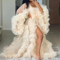Maternity Robe Shawel Illusion Ruffles Tulle Long Sleeves Women Pregnant Party Gown Bride Sleepwear Nightwear Bathrobe
