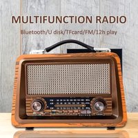 Portable Wooden Retro Radio AM FM SW Radios Wireless Bluetooth Speaker HIFI Stereo MP3 Music Player Support USB TF AUX R-2066BT
