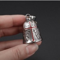 Vintage Cross Wings Angel Guardian Bell Motorcycle Necklace for Men Fashion Charm Bell Pendant Rider Jewelry Gift
