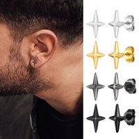 Retro Star Earrings for Men Boys,Four Point Star Stainless Steel Earrings,Classic Trendy Jewelry Gifts