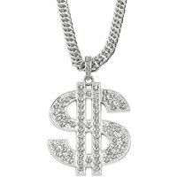 Men's Punk Hip Hop Silver Plated Pendant Necklace with Personalized Dollar Sign Rock Jewelry Rap Gift
