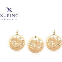 Xuping Jewelry New Fashion Simple Gold Color Pendant Necklace Earrings for Women Set Girls Party Gifts 60218