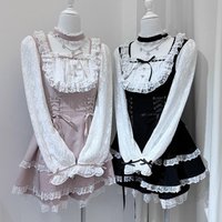 Japanese Gothic Y2k Rhinestone Bow Dress Set Women Sweet Lolita Style Lace Ruffles Bandage Slim Dresses Kawaii Tea Party Dresses