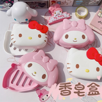 New Kawaii Sanrio Soap Box Cute Hello Kitty Melody Soap Home Draining Bathroom Sink with Cover Drainage Laundry Soap Rack