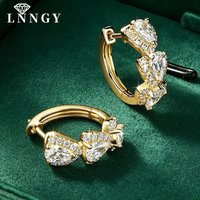 Lnngy 3x5mm Pear Cut Transparent Zirconia Hoop Earring For Women 14K Gold Filled Round Moissanite Huggies Earrings Jewelry