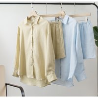 Women 2025 Summer Casual Linen Blouse Shorts Sets
