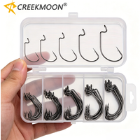 50Pcs Wide Crank Fishing Hooks Carbon Steel Offset Fishhook Size 3/0#-2# Bass Barbed Carp Fishing Hook for Soft Worm Bait Lure