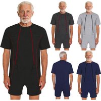 Men Special Needs Adaptive Clothing Elderly Alzheimer Dementia Disabilities Bodysuit Short Sleeve Anti-Strip Zippers Jumpsuit