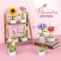 Ensemble de blocs de construction de Bouquet, briques en pot, jouets tournesol, Rose, tulipe, Simulation de fleur, ornement de bureau, cadeaux romantiques pour filles