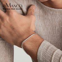 EManco Hot Sale Fashion Jewelry for Men and Women - Minimalist Silver Color Stainless Steel Snake Chain Bracelet, Wholesale