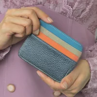6 Card Slots Small Business Card Holder, Genuine Leather Card Holder Thin Wallet for ID/Bank/Credit Cards Compact Cash