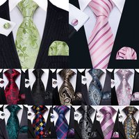 Hi-Tie Mens Gift Tie Set Striped Paisley Floral Pink Red Grey Black Wedding For Men Design Hanky Cufflink Dropshipping