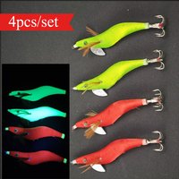 4pcs/set Egi Set 3D Eyes Luminous Squid Jigs,Saltwater Egi Fishing Lures,Sharp Hooks Artificial Bait for Squid,Octopus,Cuttlefis