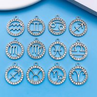 24pcs/lot Alloy 12 Constellation Charm Silvery Inlaid Rhinestone Zodiac Pendant For DIY Jewelry Making Crafting Accessory
