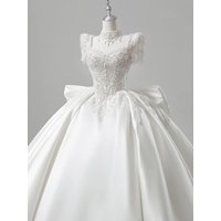 Elegant White Satin Light Wedding Dress Gown 2026 New Style Bride High Quality Tail Vintage Main Cloth Court Style Wedding Dress