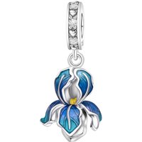 PANPOKI 925 Sterling Silver Blue Iris Flower Charms Beads Pendant Fit DIY Bracelet Necklace Jewelry Souvenir Gifts