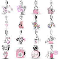 Silver Plated Pink Lady Game Console Headphone Cat Paw Color Charm Fit Original Bracelet Pendant Necklace Gift Beads Jewelry