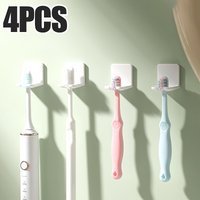 4PCS Sticky Wall Mounted Toothbrush Rack Waterproof Universal Hanging Rack for Toothbrush Space Saving Bathroom Organizer White