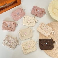Cute Cartoon Flower Square Storage Bag Portable Wallet Coin Purse ID Card Holder Corduroy Small Makeup Zipper Bags Mini Pouch