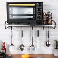 Household Grade Microwave Oven Wall Rack, high Load Bearing countertop, Stationary kit, Multifunctional Storage Rack (Silver)