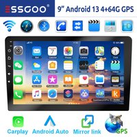 ESSGOO Radio Samochodowe 9" Android 13 4+64G Bezprzewodowe Apple Carplay Android Auto Podwójne 2 DIN Nawigacja GPS Bluetooth FM RDS EQ USB WIFI Ekran Dotykowy Mirror Link