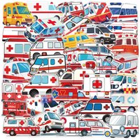 50-100PCS Cartoon Ambulance Stickers Transparent PET Creative Skateboard Notebook Stationery Reward Stickers