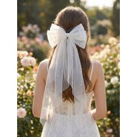 White Short Style Pearl Bow Veil Hair Clip Bridal Veil Hair Accessories Fashion Children's Shawl Veil Headdress