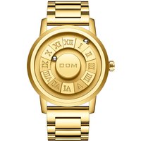 DOM 1345 Gold Dial Watches Men Magnetic Ball Watches Creative Design 3D PVD Quartz Watch Waterproof Watches Clock