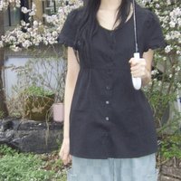 Women's irt ort Sve Waist-Cinching Design Early Summer Sle Sweet Girl's Faion round Ne Button-Up Casual Top