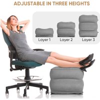 Airplane Foot Rest Travel Foot Rest Pillow Inflatable Travel Foot Rest for Airplanes Adjustable Height 3-Layer Ergonomic Folding