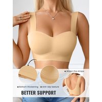 Women's Wirefree Seamless Bra, Back Closure U-Back Support Bra, No Steel Ring Comfortable Everyday Bra, Nude Invisible Underwear
